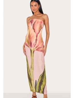 PLT-Strapless Floral Print Maxi Dress